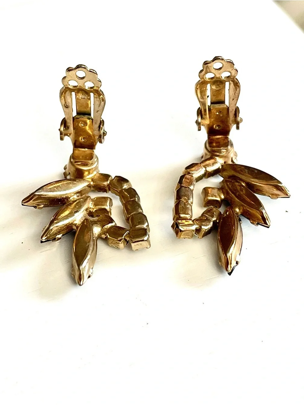 Vintage MCM Black & White Rhinestone Clip On Earrings Mod Atomic Art Deco Noir - Picture 6 of 8
